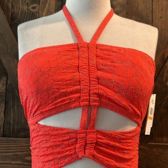 NWT Jessica Simpson  Standard Ruched Front Halter Neck One Piece Swimsuit - Picture 3 of 12